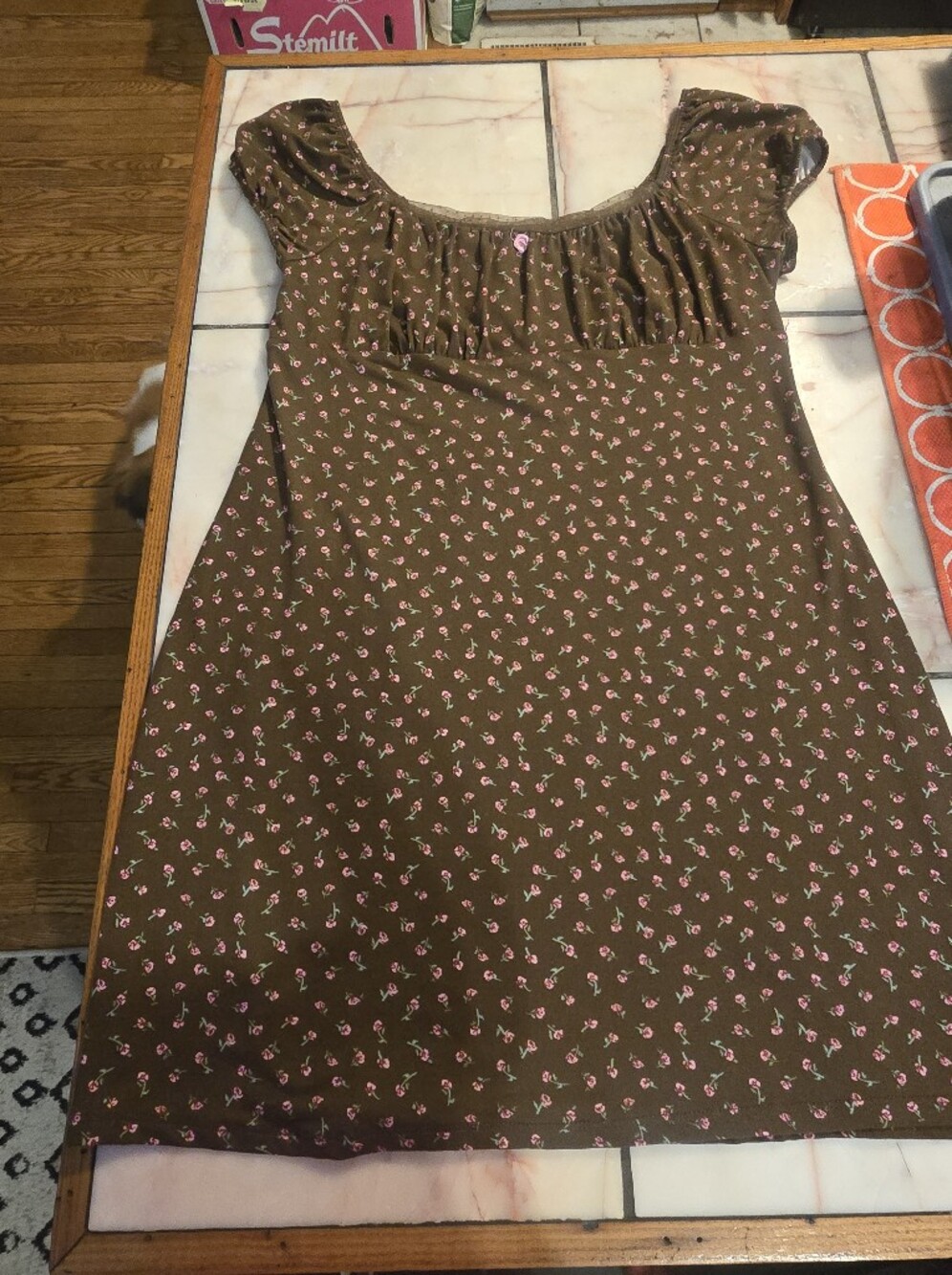 No Boundaries Brown Mini Dress with Pink Floral Print